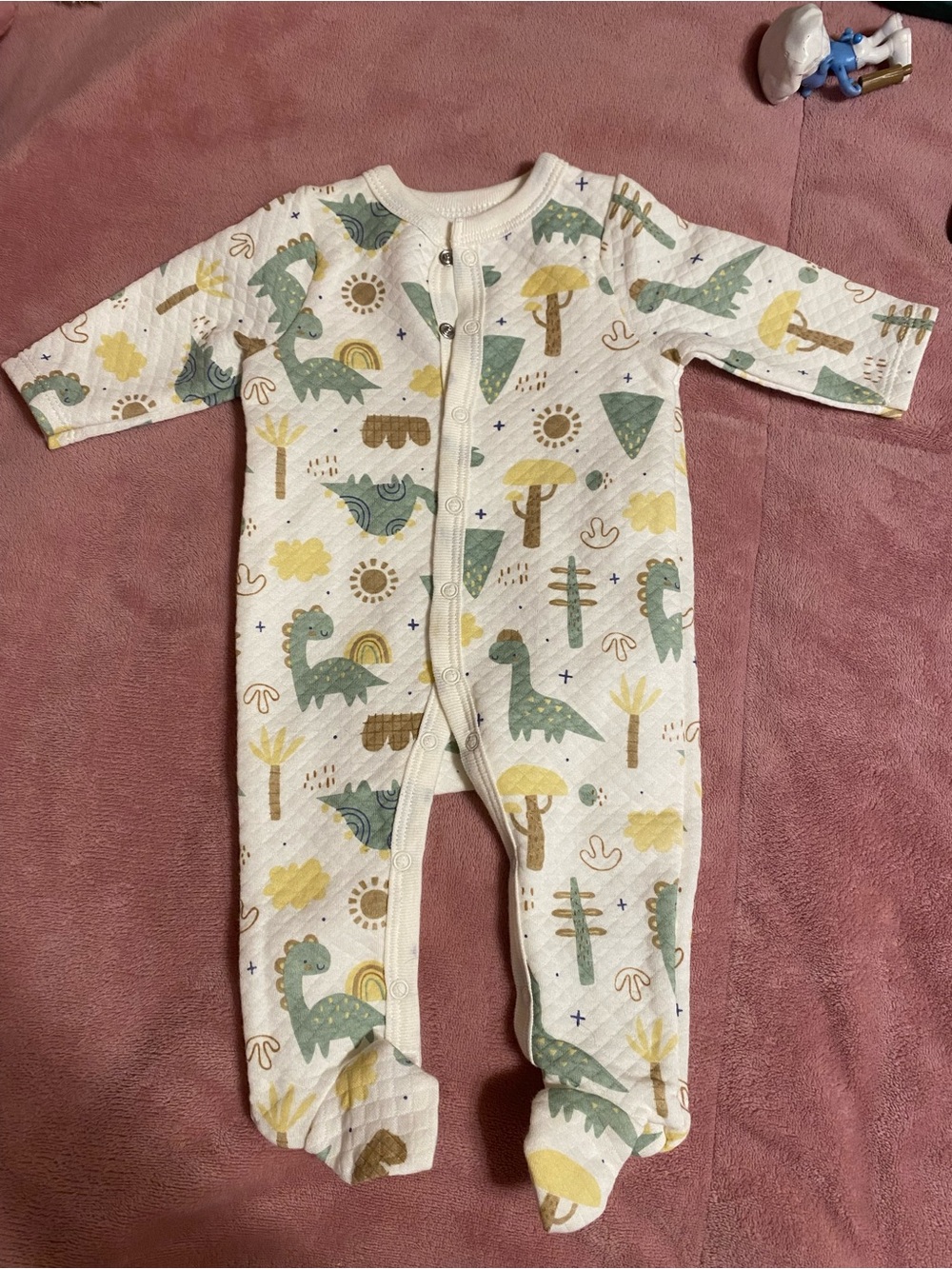 Dinosaur-Print Footed One-Piece Pajamas - Green & Yellow